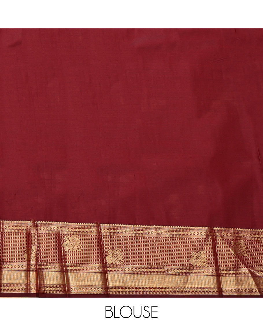Yellow Budget Silk Saree, Subtly Sparkled with Zari Buttas, Complemented by a Contrast Traditional Zari Border, Grand Pallu, and a Contrast Blouse