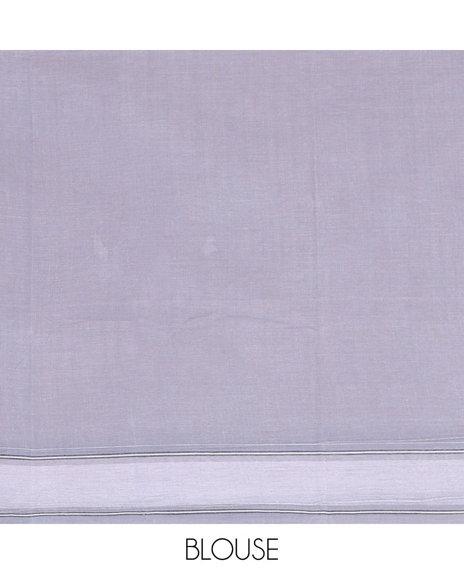 Grey Bengal Cotton Saree, Woven with Buttas, a Subtle Border, Pallu of Stripes, and a Matching Blouse