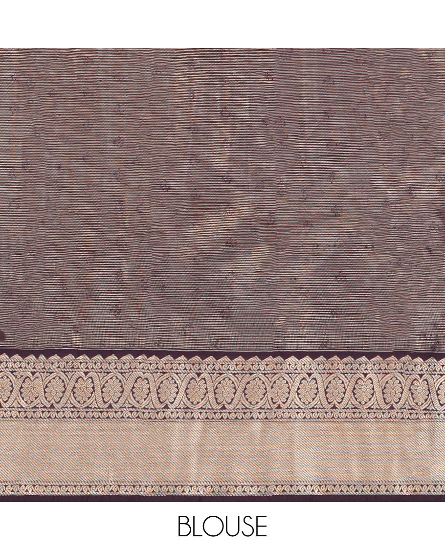 Orange Budget Silk Saree, Detailed with Zari Buttas and Stripes, Contrast Traditional Zari Border, Grand Jaal Pallu, and a Contrast Blouse