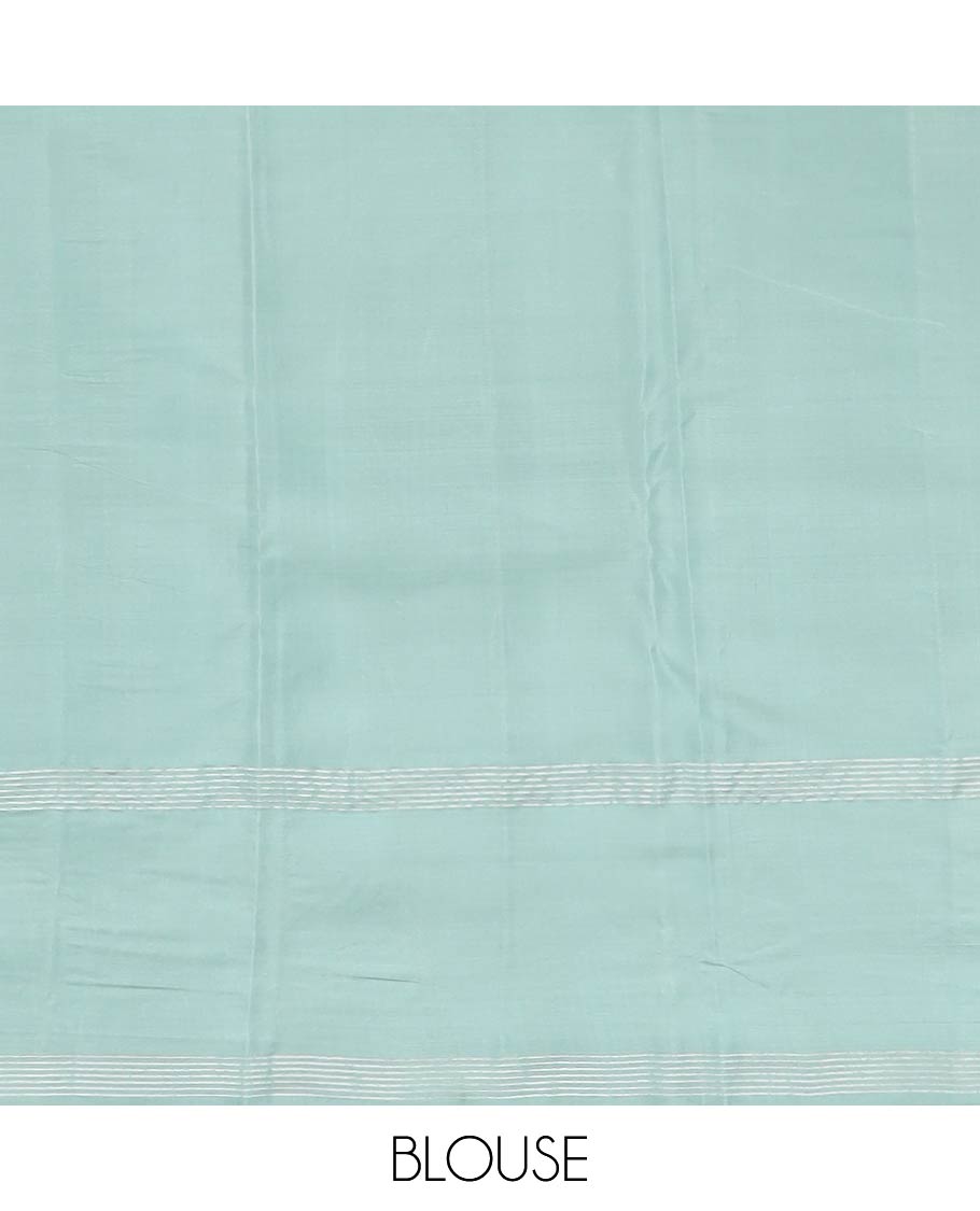 Green zari stripes silk saree, self-border of zari designs & pallu of zari-woven jaal designs