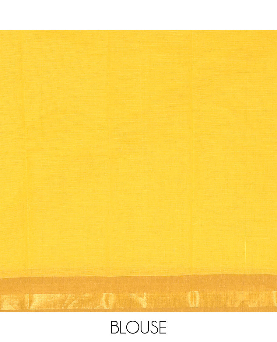 Yellow Chirala Cotton Saree, Accentuated with an Argyle Design, a Contrast Zari Border, Contrast Peacock Pallu, and a Contrast Blouse
