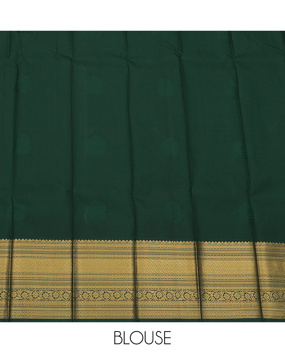 Parrot Green Budget Silk Saree, Gleamed Up with Zari Buttas, Complemented by a Contrast Traditional Zari Border, Grand Pallu, and a Contrast Blouse