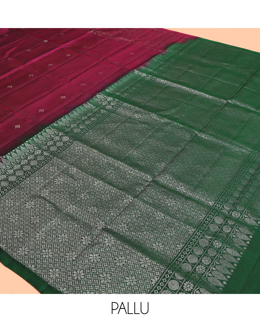 Wine Mayuri Lite Silk Mix Saree, Mesmerized with Buttas All Over Its Body, a Self-Pallu of Floral Jaal Designs, Complemented by Contrast Jaal Pallu, and Paired with a Contrast Blouse