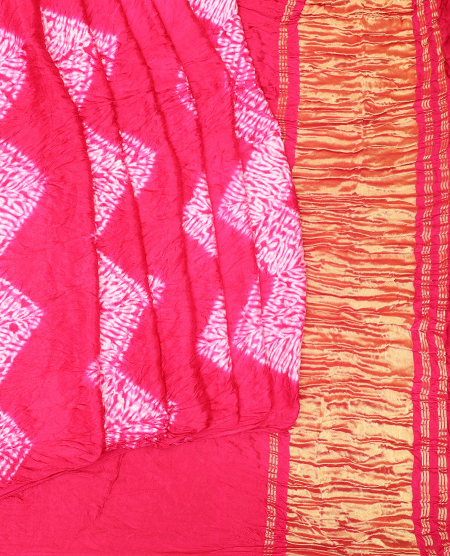 Borderless Pink Bandhani Dola Silk Saree
