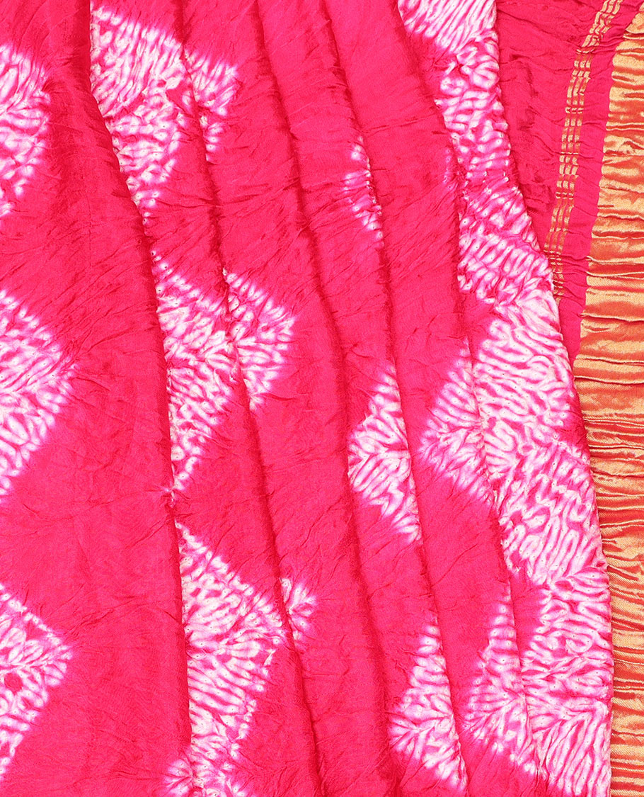 Borderless Pink Bandhani Dola Silk Saree