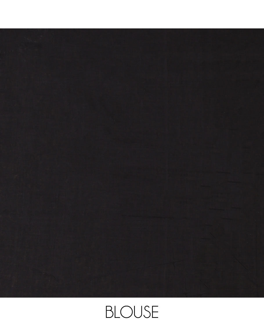 Black mercerised cotton saree with gold piping border & cheer pallu along with plain blouse