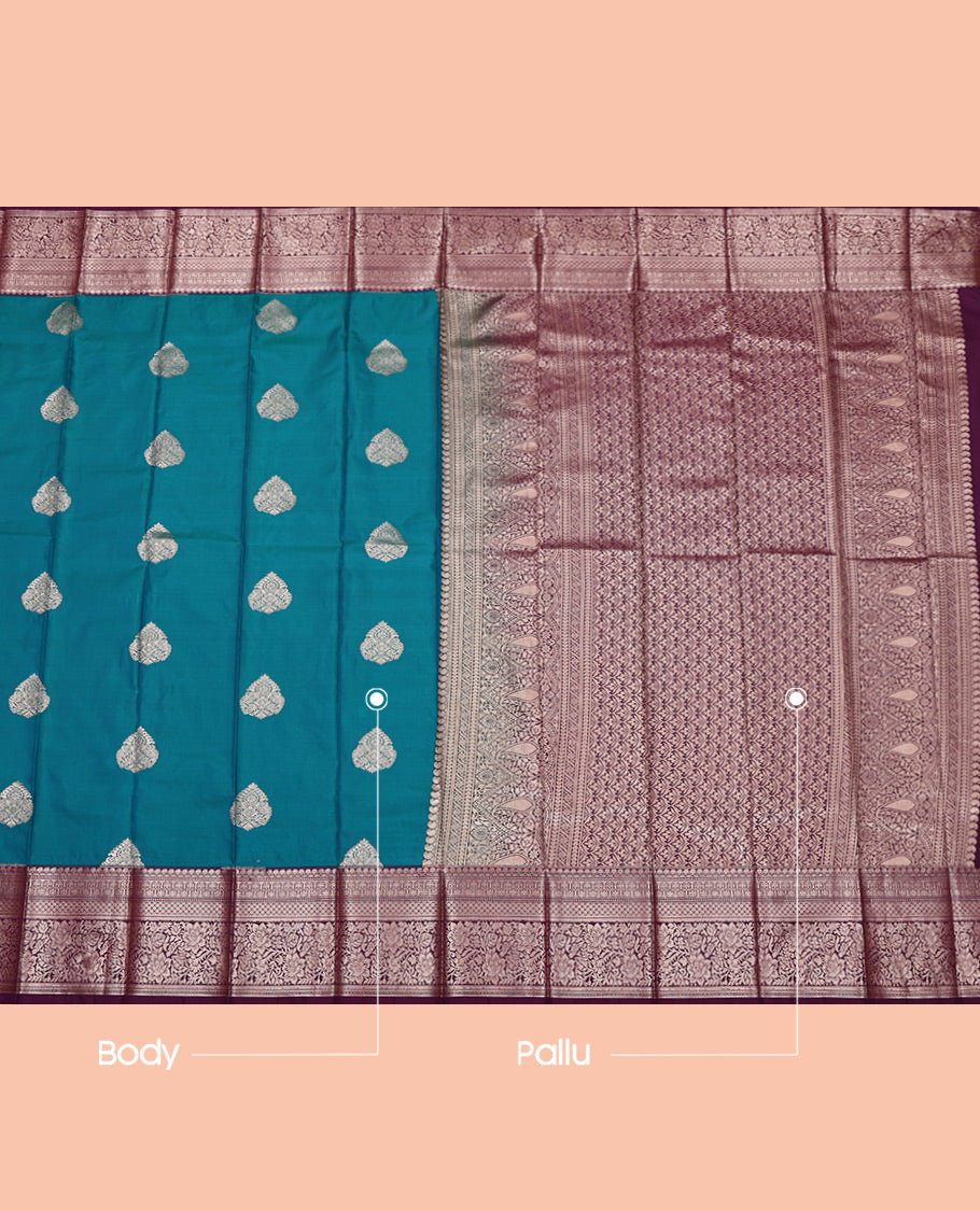 Blue Budget Silk Saree, Enriched with Zari Buttas All Over Its Body, Complemented by a Contrast Traditional Zari Design Border, Intricate Pallu, and Paired with a Contrast Blouse