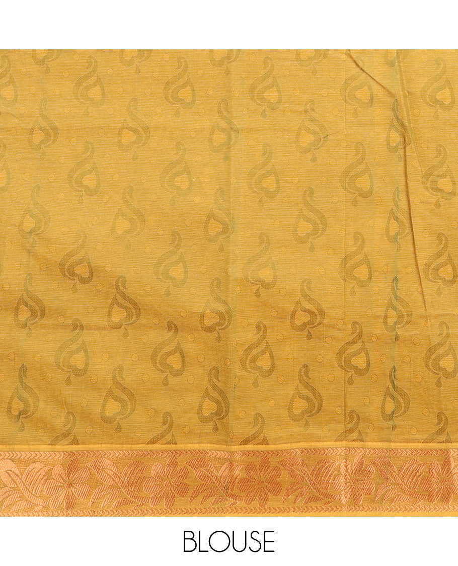 Green unique design Combatiore cotton saree, traditional zari design border & pallu steeped with paisleys