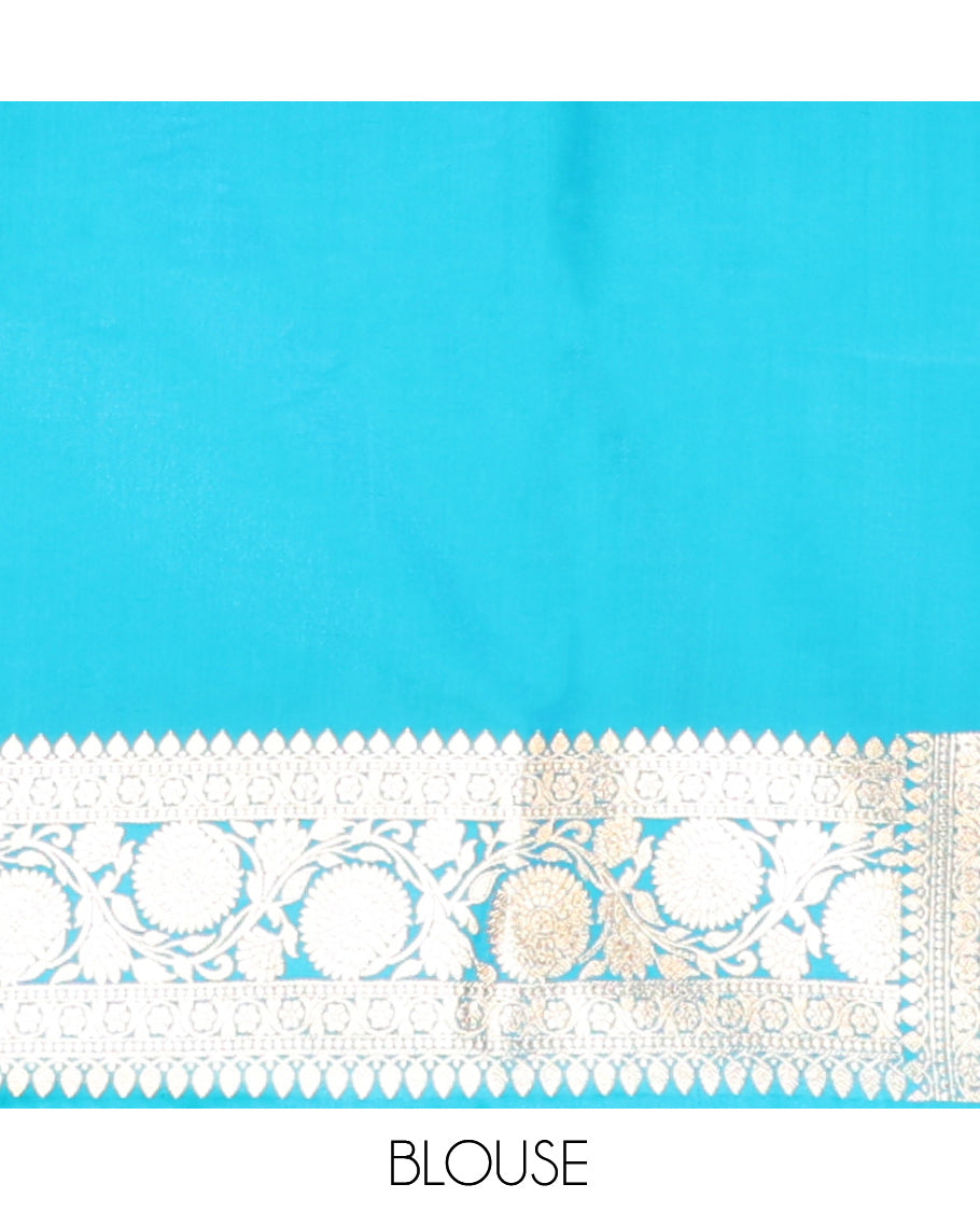 Blue Banarasi Nylon Saree, Highlighted by Floral Jacquard, Floral Creeper Zari Border, Intricate Pallu, and a Matching Blouse