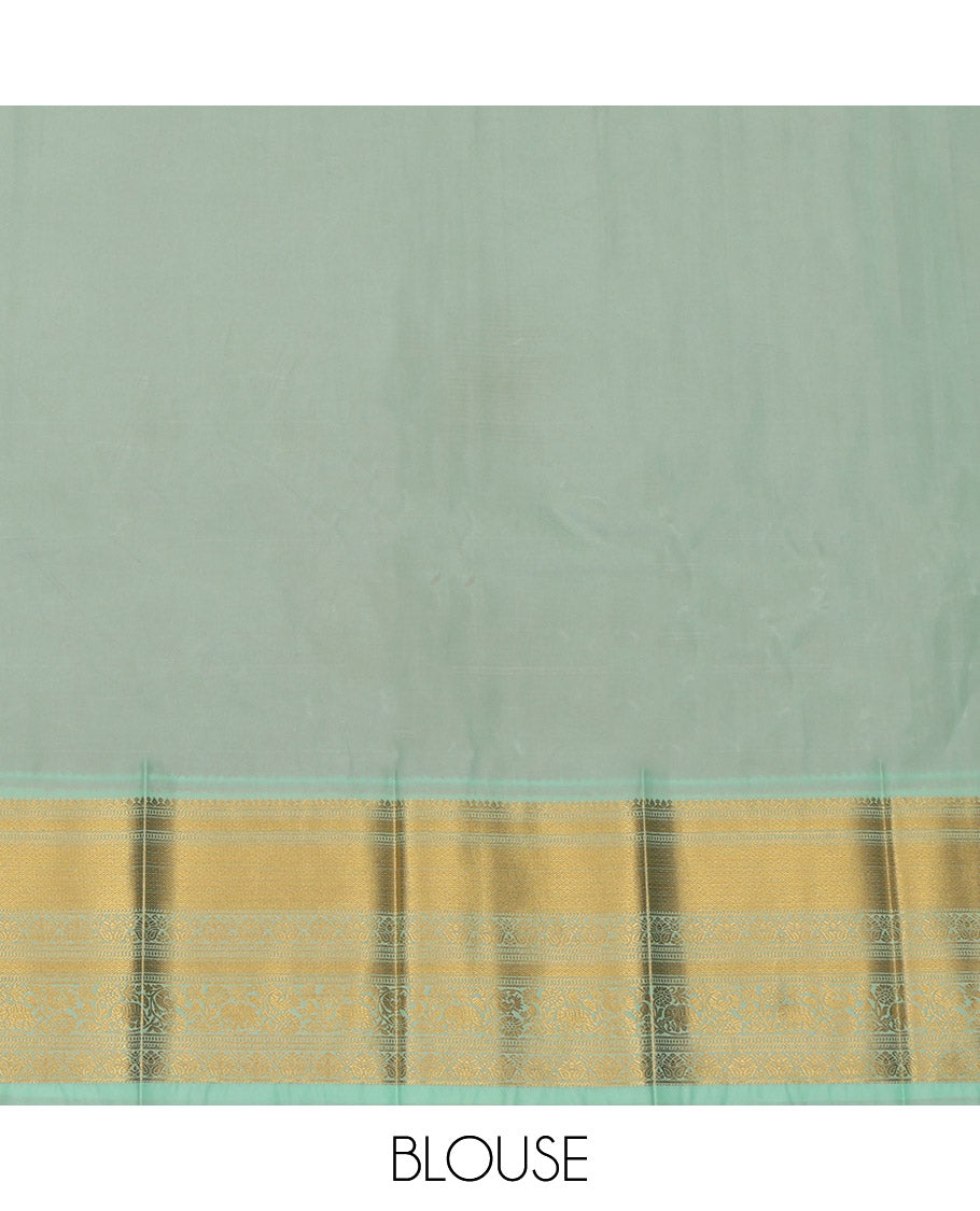 Red Budget Silk Saree, Ornamented with Peacock Buttas and Checks, a Contrast Traditional Zari Border, an Intricate Pallu and a Contrast Blouse