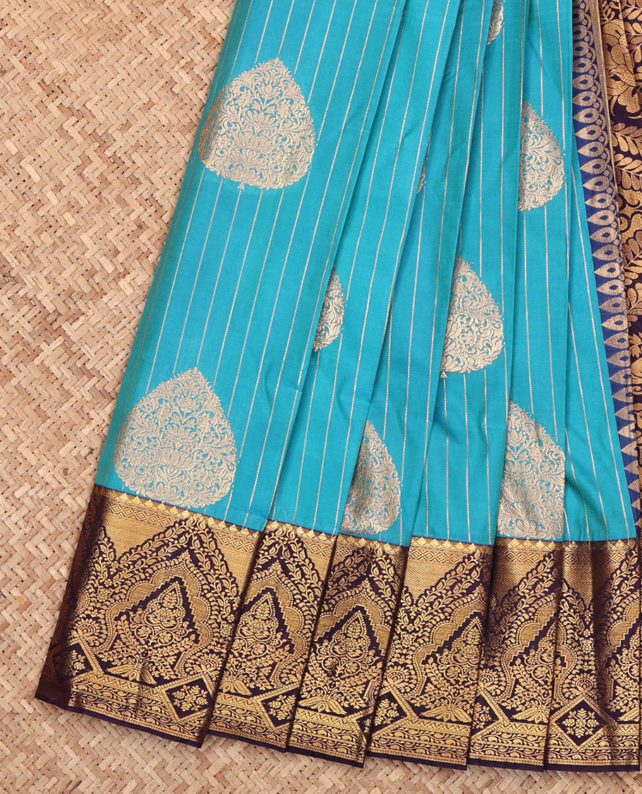 Blue Budget Silk Saree, Elevated with Zari Buttas, Complemented by a Contrast Traditional Border, Grand Pallu, and a Contrast Blouse