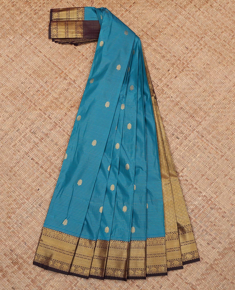 Blue Budget Silk Saree, Crafted with Stripes and Buttas, a Contrast Traditional Zari Border, a Jaal Pallu and a Contrast Blouse