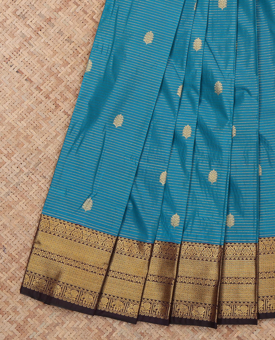 Blue Budget Silk Saree, Crafted with Stripes and Buttas, a Contrast Traditional Zari Border, a Jaal Pallu and a Contrast Blouse