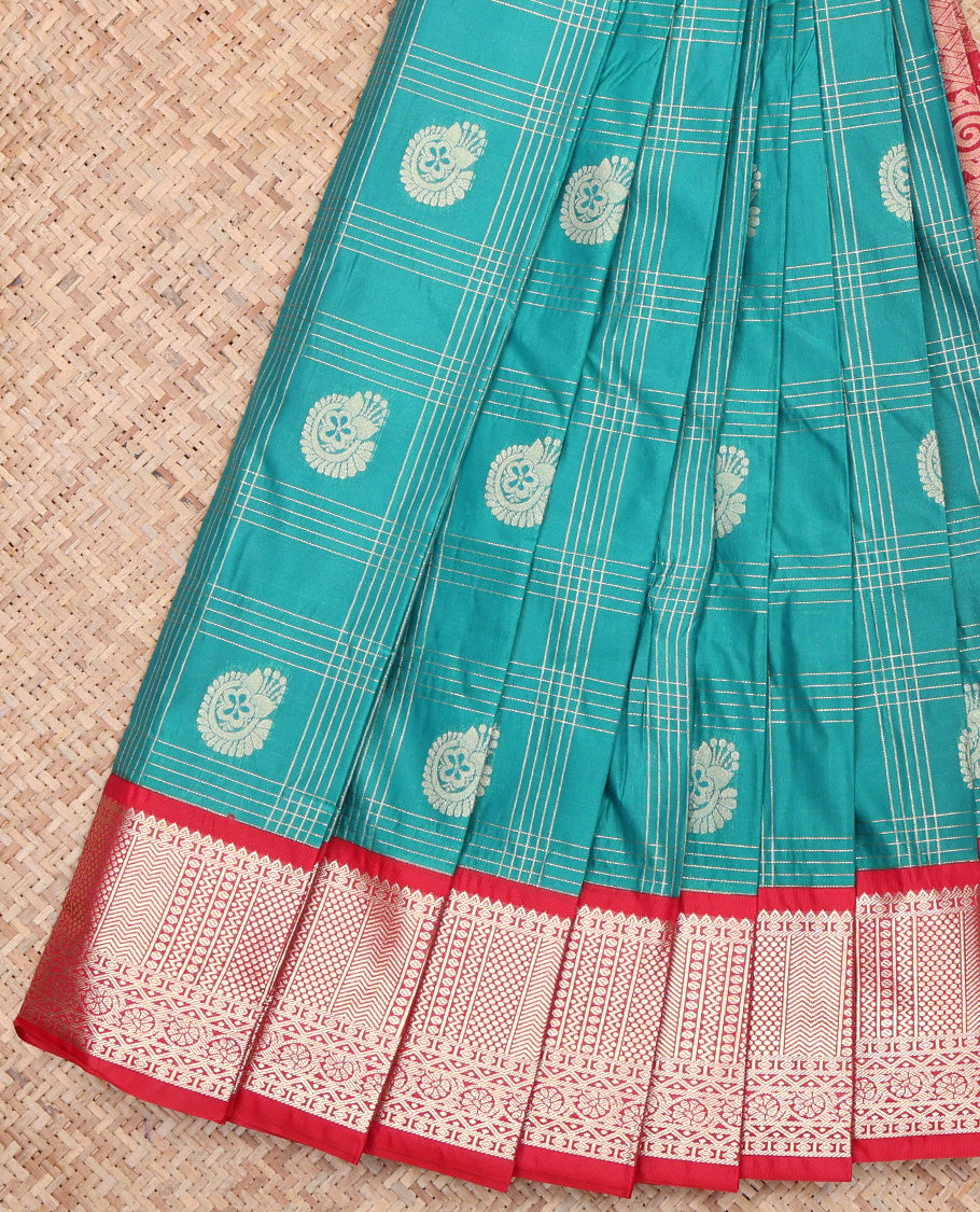 Blue Zari Butta and Checks Budget Silk Saree