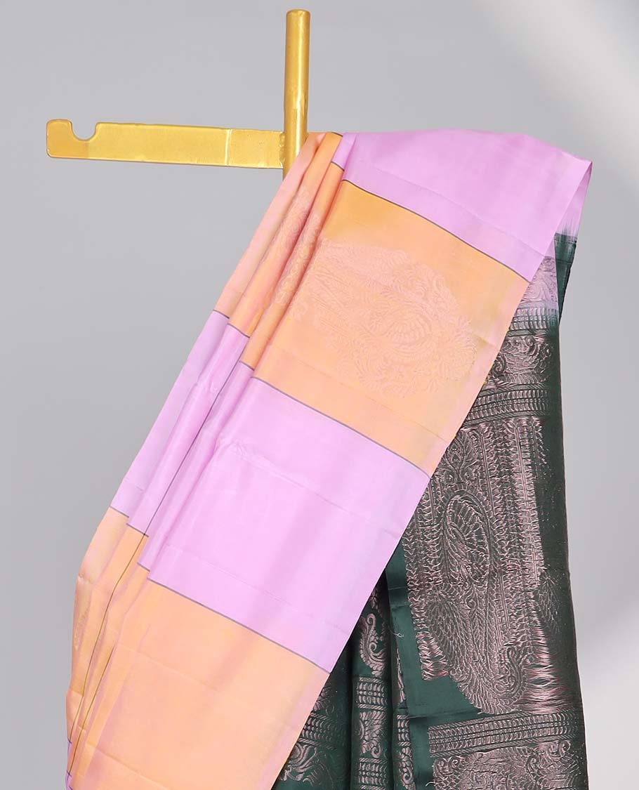 Borderless multi-color checked soft silk saree with floral zari design pallu