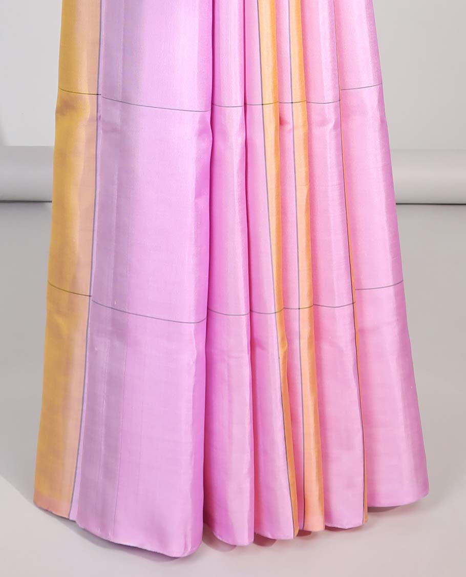 Borderless multi-color checked soft silk saree with floral zari design pallu