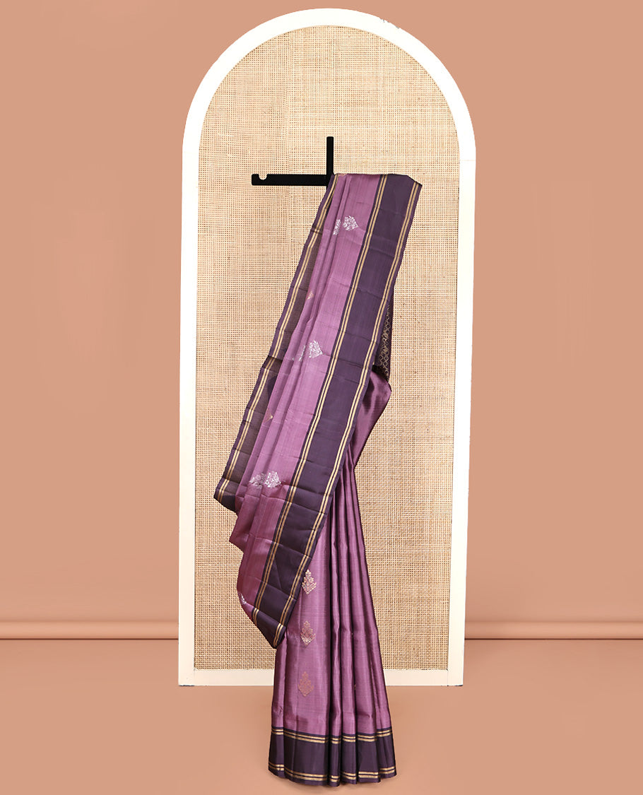 Lavender Mayuri Lite Silk Mix Saree, Gleamed Up with Buttas All Over Its Body, Complemented by Contrast Border, Intricately Designed Pallu, and Paired with a Contrast Blouse