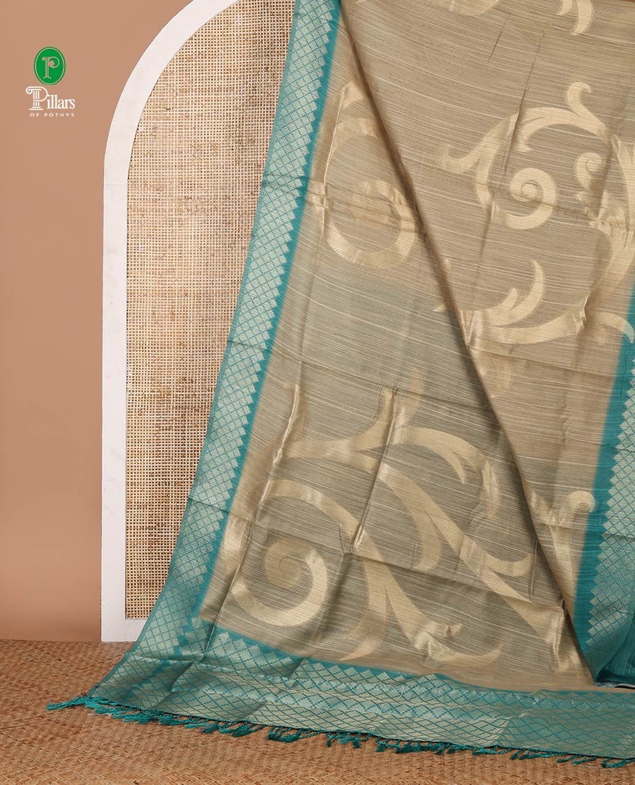Chikku zari jaal-patterned Burberry silk saree, contrast diamond-patterned zari border, jaal pallu & zari design blouse