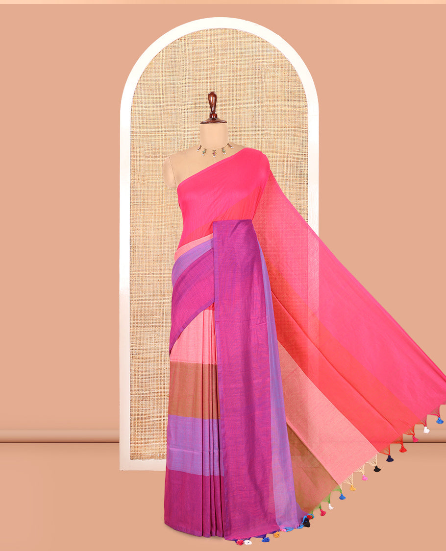 Borderless Wine Khadi Cotton Saree