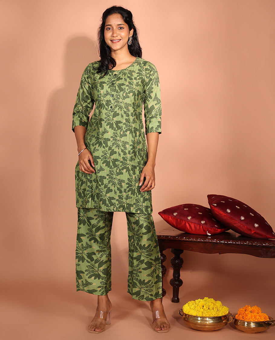 Green Rayon Readymade Suit