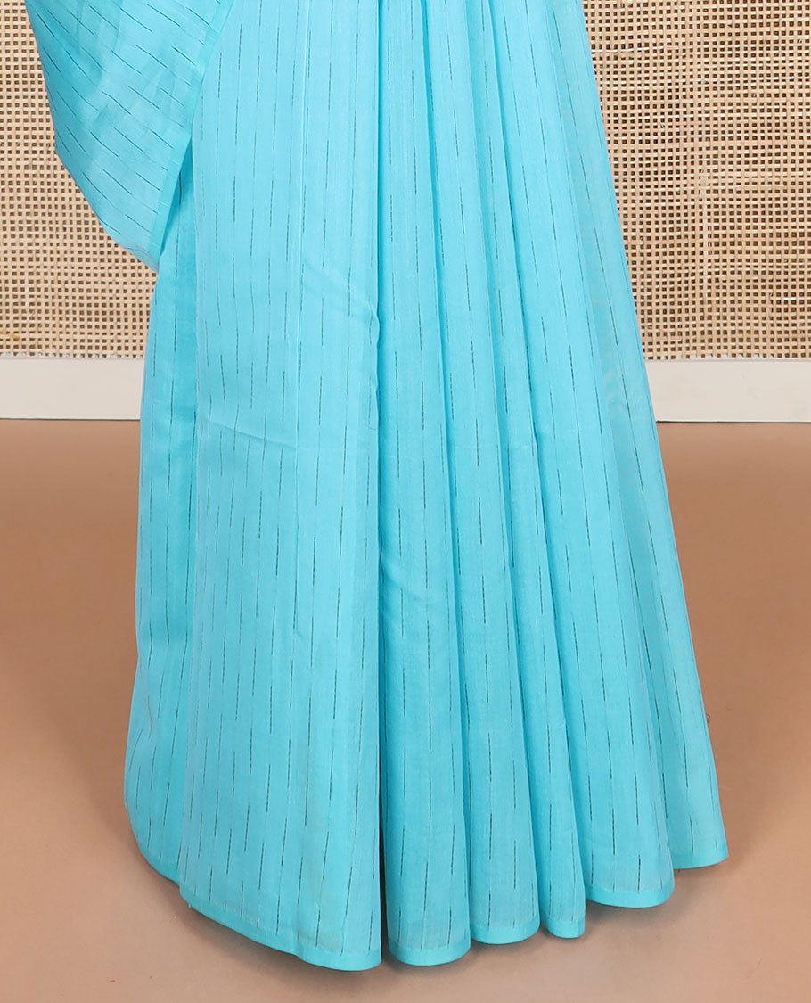 Borderless blue motifs silk cotton saree with floral design pallu
