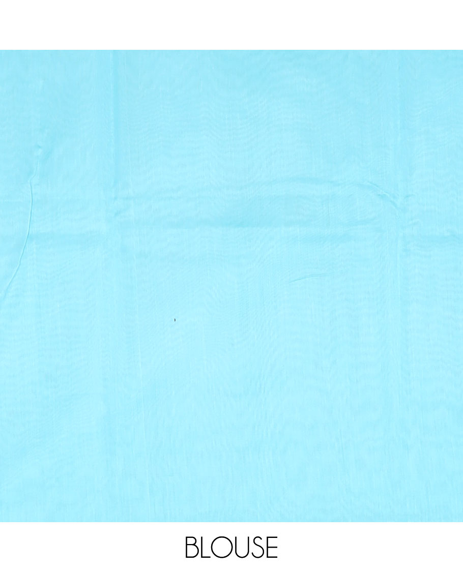Borderless blue motifs silk cotton saree with floral design pallu