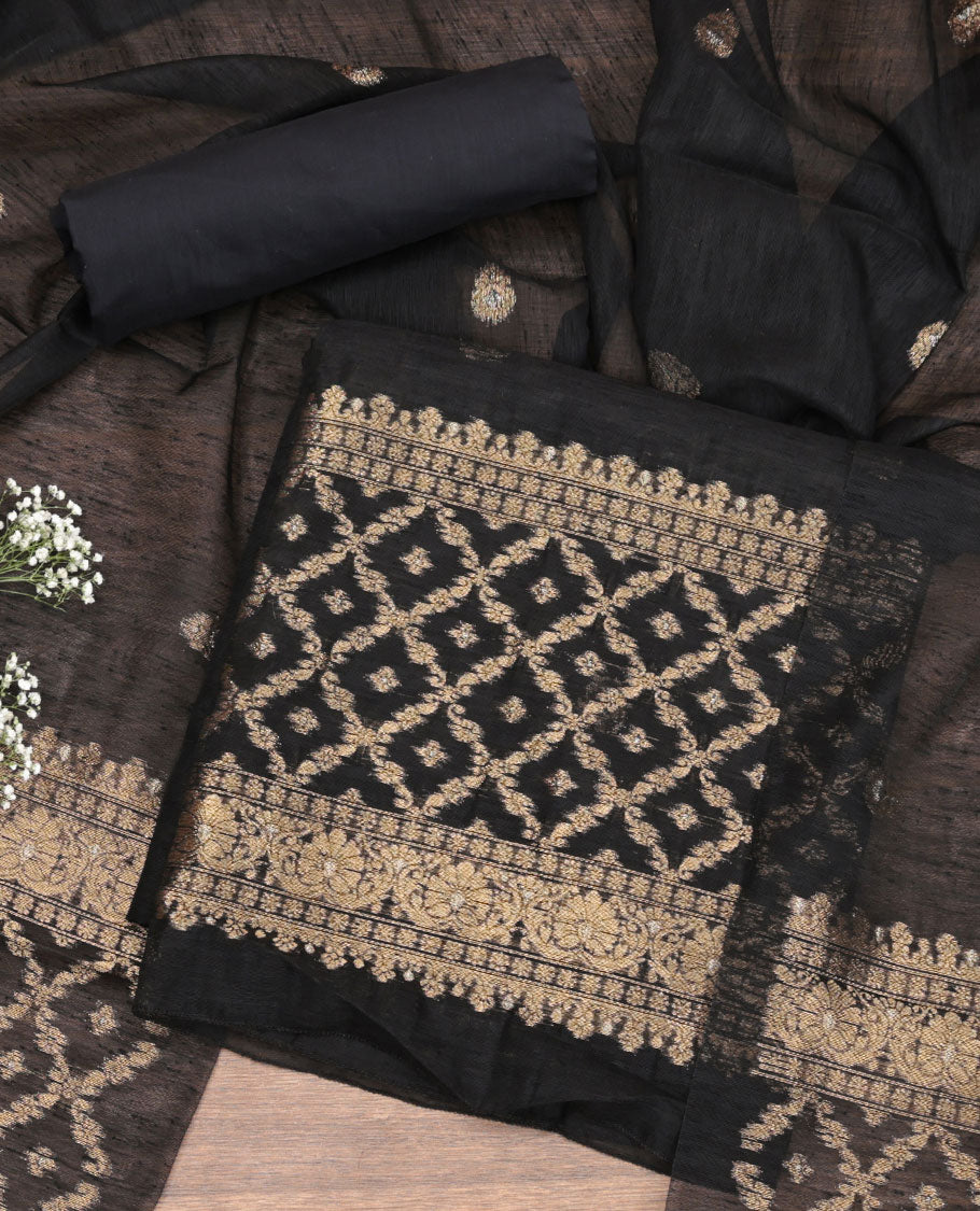 Black Kora Silk Material Chudidar Set