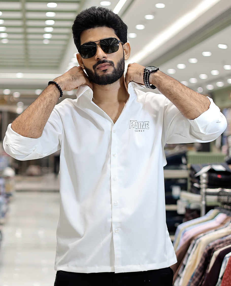 White Poly-Blended Back Flap Casual Shirt