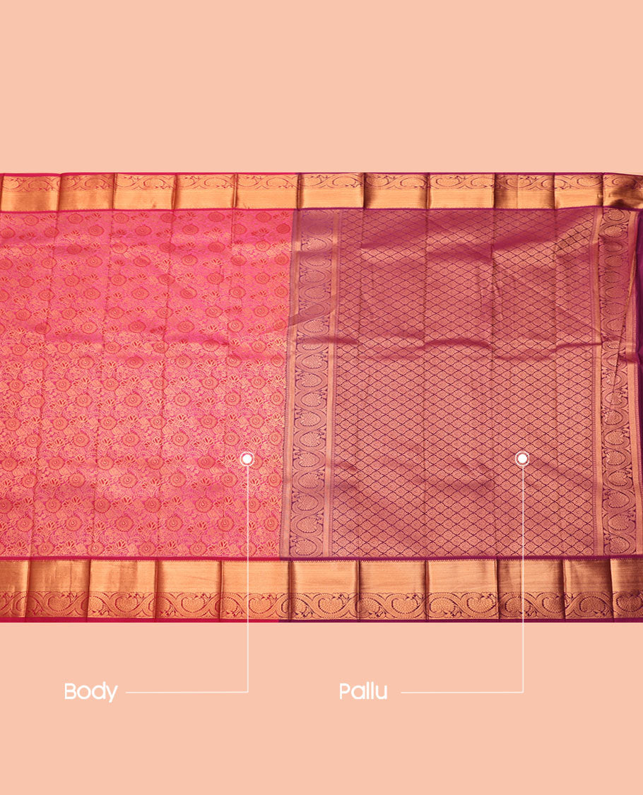 Pink Budget Silk Saree, Mesmerized with Jacquard Design, Contrast Traditional Zari Border, Grand Pallu, and a Contrast Blouse