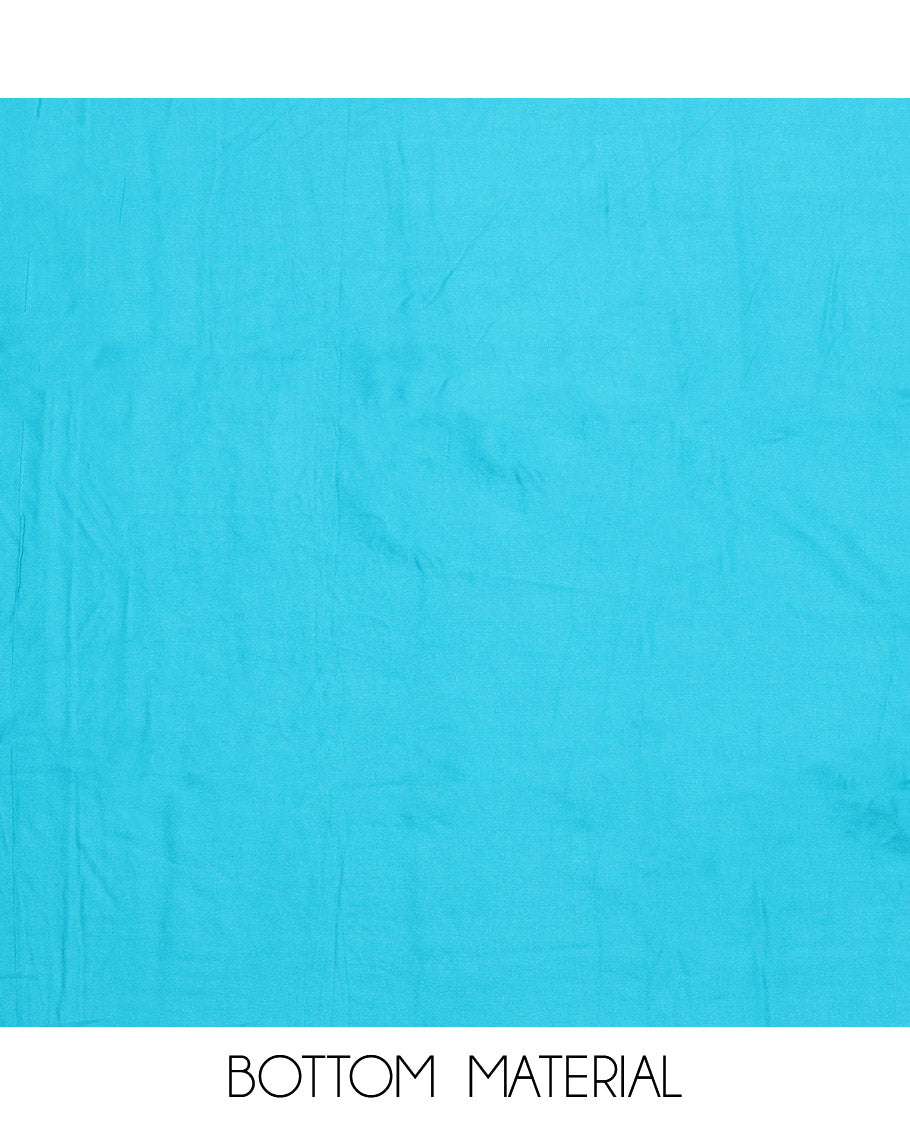 Blue Material Chudidar Set, Accentuated with Bandhani Dot Printed and Embroidery on Rayon Top, a Rayon Bottom, and Paired with Contrast Intricately Printed Cotton Dupatta