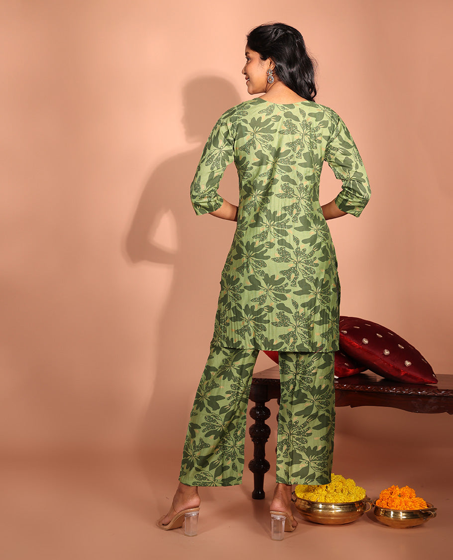 Green Rayon Readymade Suit