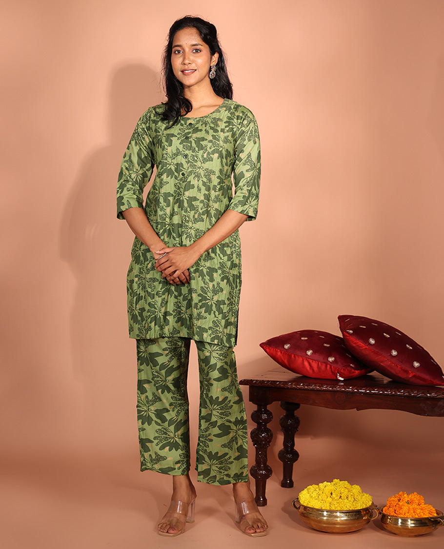 Green Rayon Readymade Suit