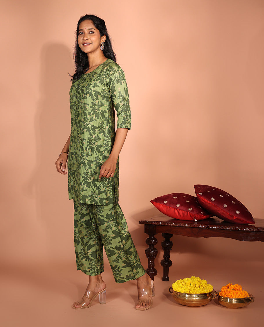 Green Rayon Readymade Suit