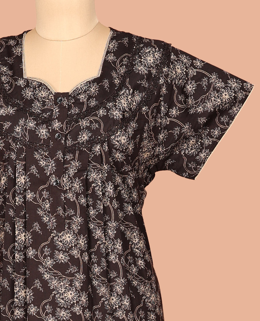 Brown Cotton-Blended Nighty