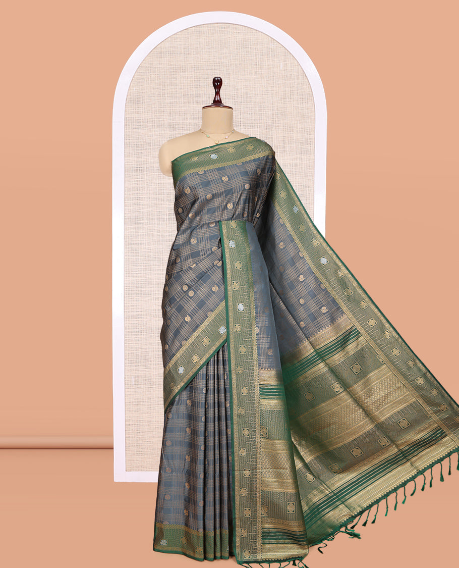 Grey Peacock Chakram Butta Budget Silk Saree