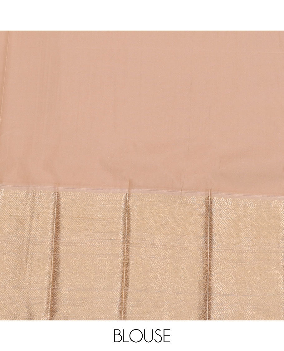 Red Budget Silk Saree, Accentuated with Zari Buttas and Stripes, Contrast Traditional Zari Border, Grand Jaal Pallu, and a Contrast Blouse