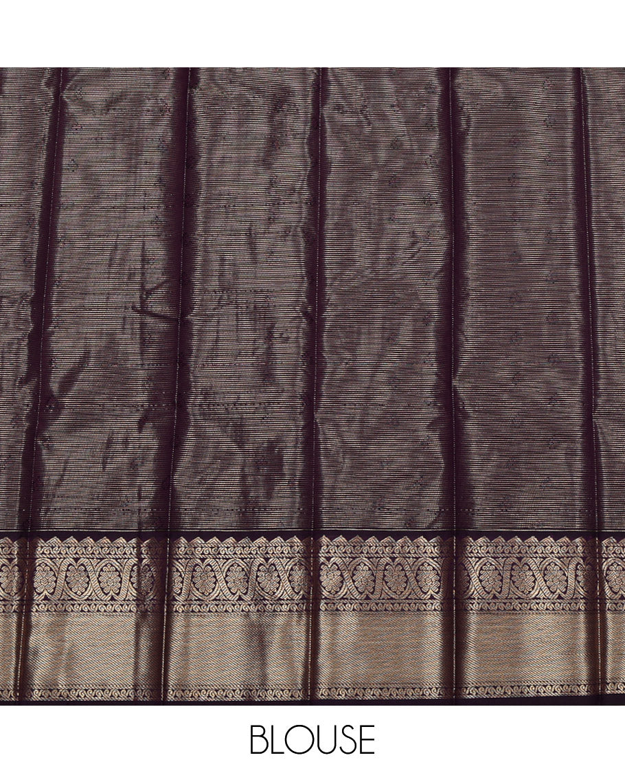 Magenta Budget Silk Saree, Decorated with Zari Buttas and Stripes on Its Body, Complemented by a Contrast Traditional Zari Design Border, Grand Jaal Pallu, and Paired with a Contrast Blouse