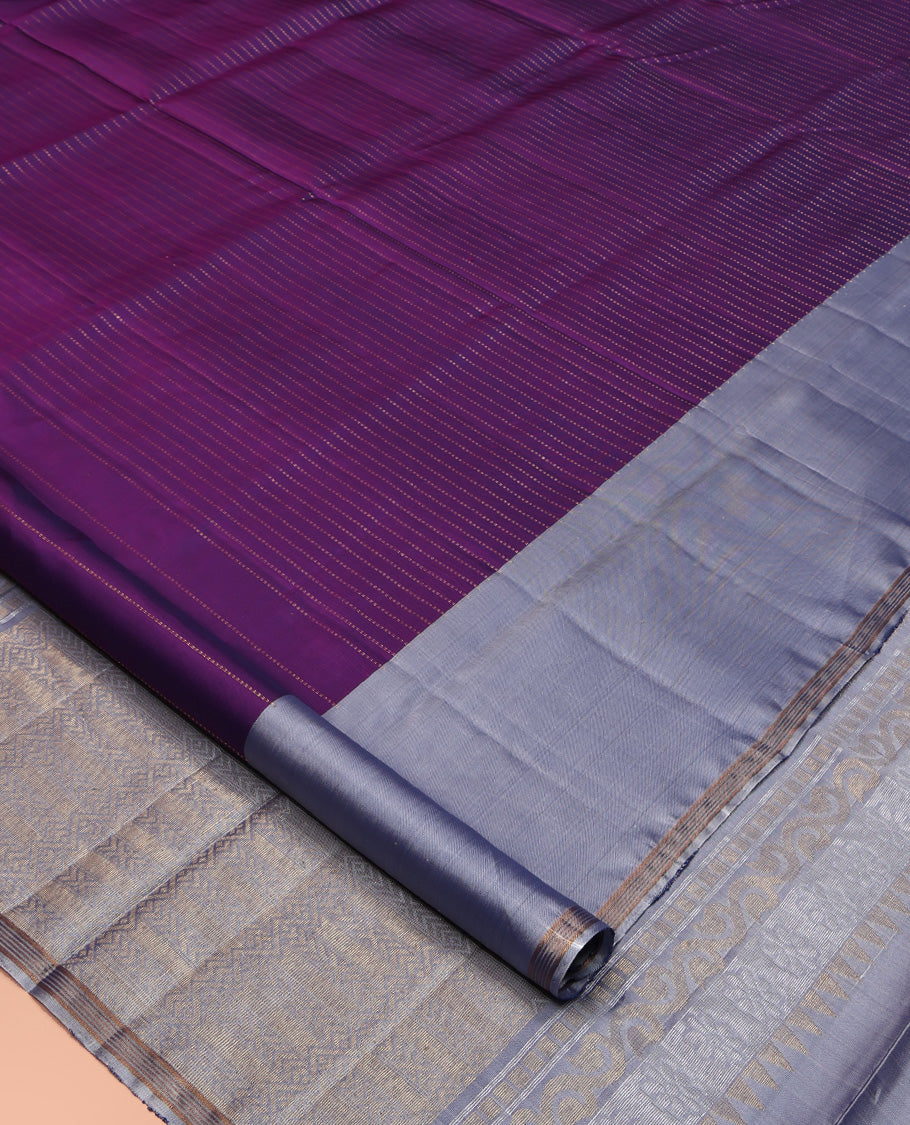 Violet Mayuri Lite Silk Mix Saree, Accentuated with Muthu Stripes All Over Its Body, Complemented by a Contrast Border of Yaanai Designs, Pallu of Intricate Designs, and Paired with a Contrast Blouse