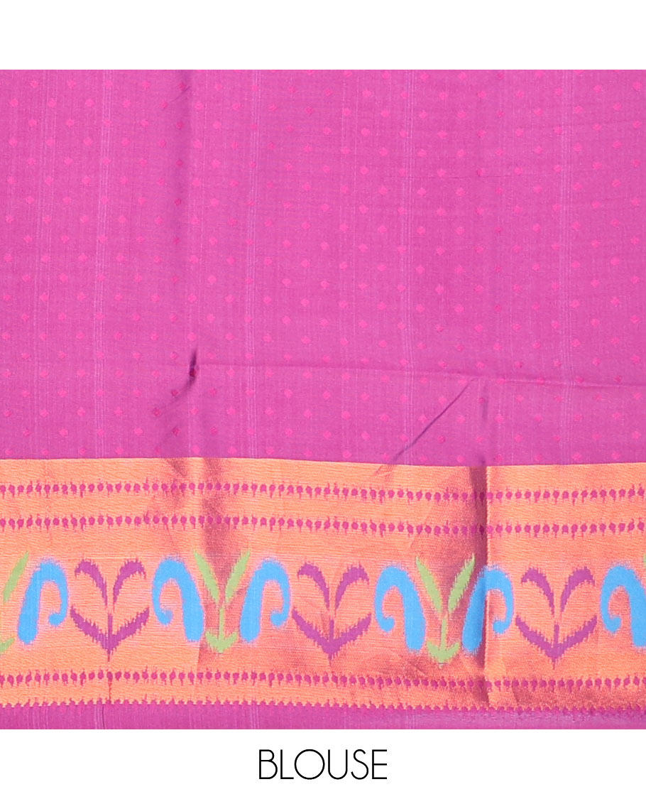 Blue floral motifs butter silk saree with contrast zig zag striped border & geometric motifs pallu