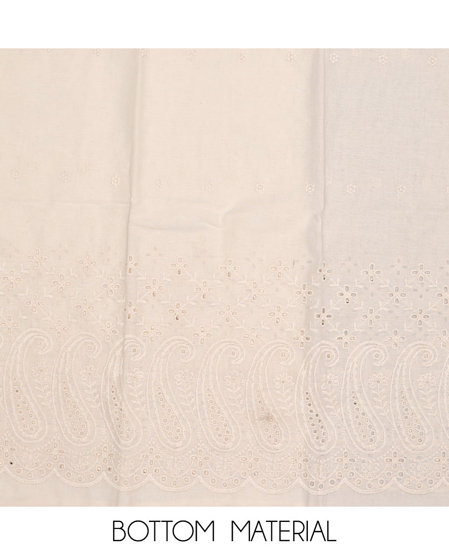 Yellow chudidhar material set floral printed with sequins embroidery top, contrast thread embroidery bottom & floral motif thread embroidery scallop border dupatta