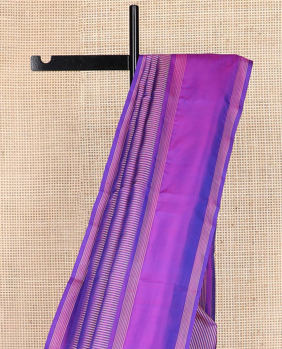 Purple zari stripes silk saree, zari striped rettai pettu border & jaal pallu