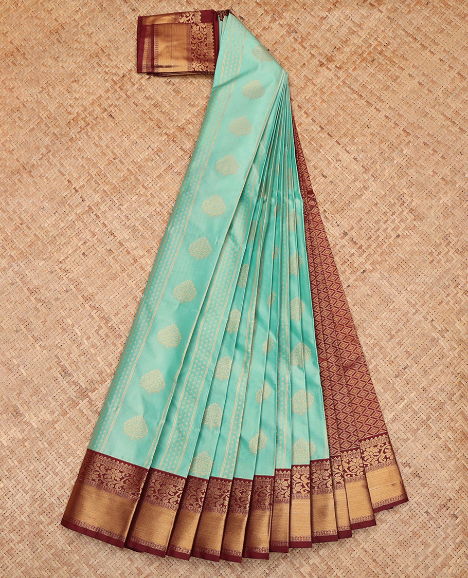 Blue Budget Silk Saree, Crafted with Zari Buttas and Stripes, a Contrast Traditional Zari Border, Jaal Pallu, and a Contrast Blouse