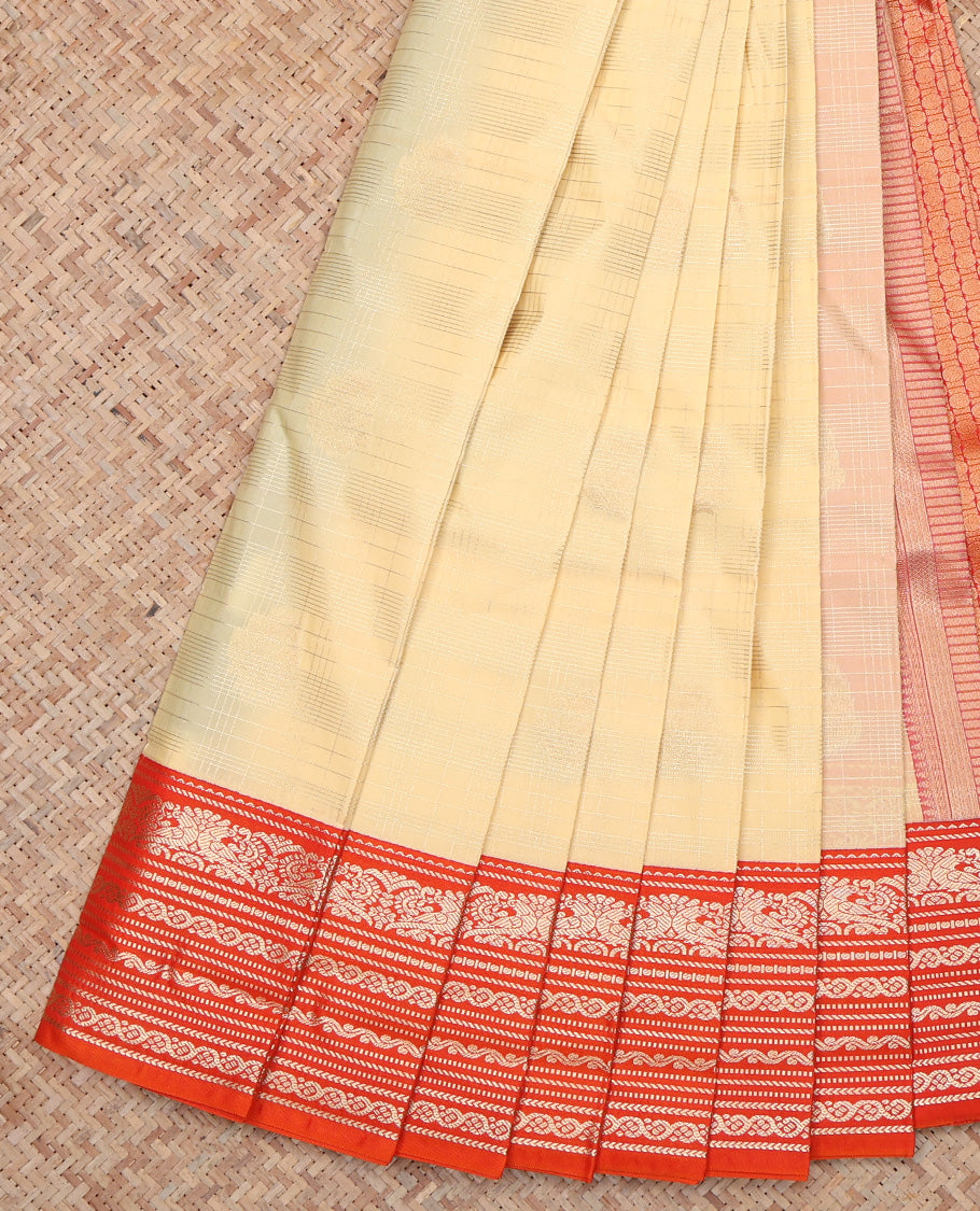 Cream Zari Design Border Budget Silk Saree
