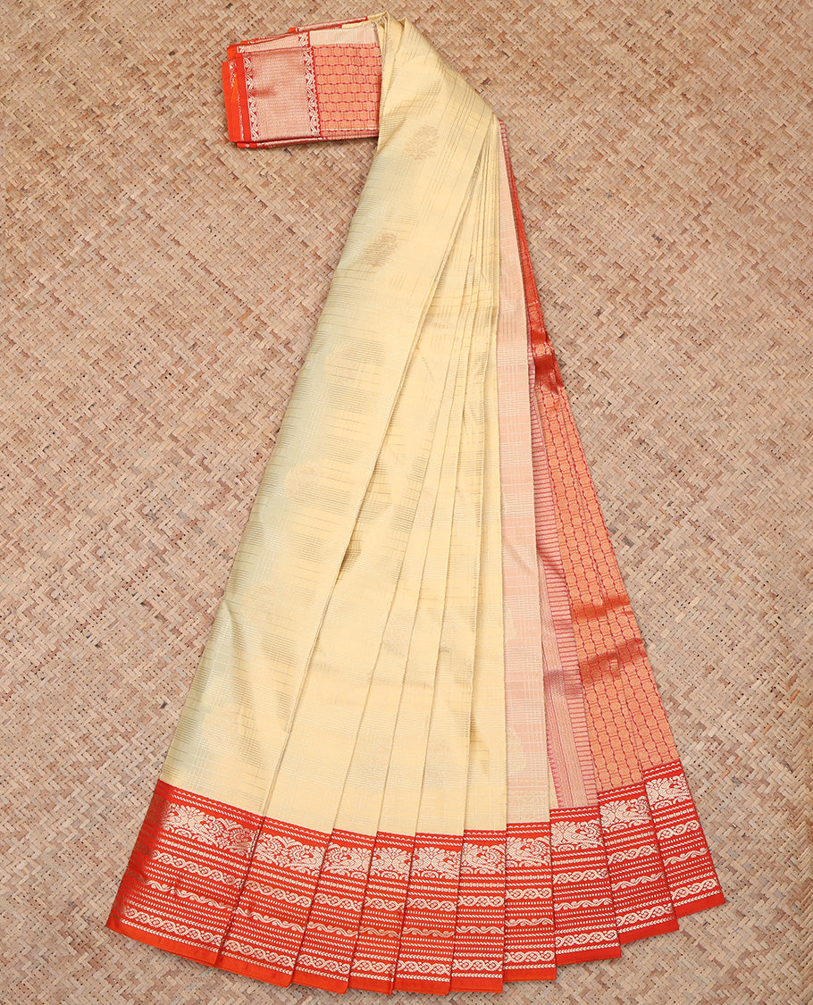 Cream Zari Design Border Budget Silk Saree