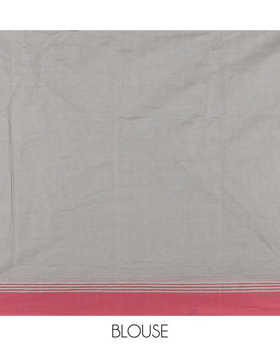 Orange floral buttas kanchi cotton saree, contrast border, and intricate pallu