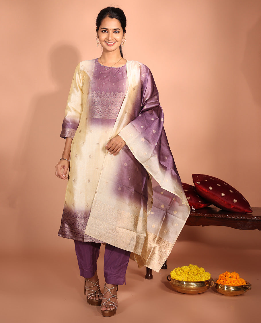 Cream Raw Silk Readymade Suit