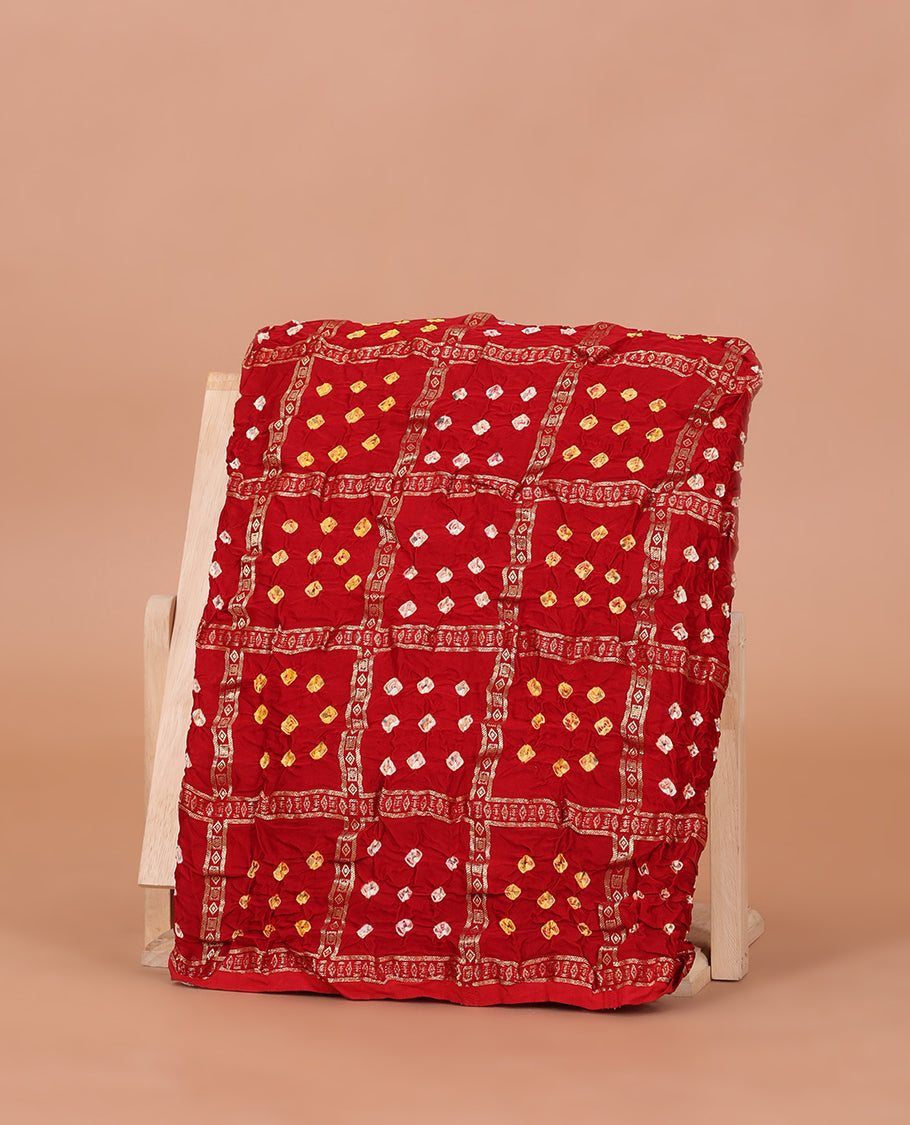 Borderless Red Bandhani Dola Silk Saree