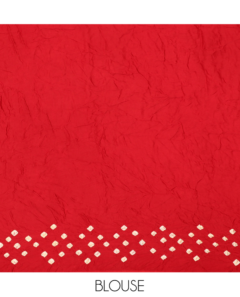 Borderless Red Bandhani Dola Silk Saree
