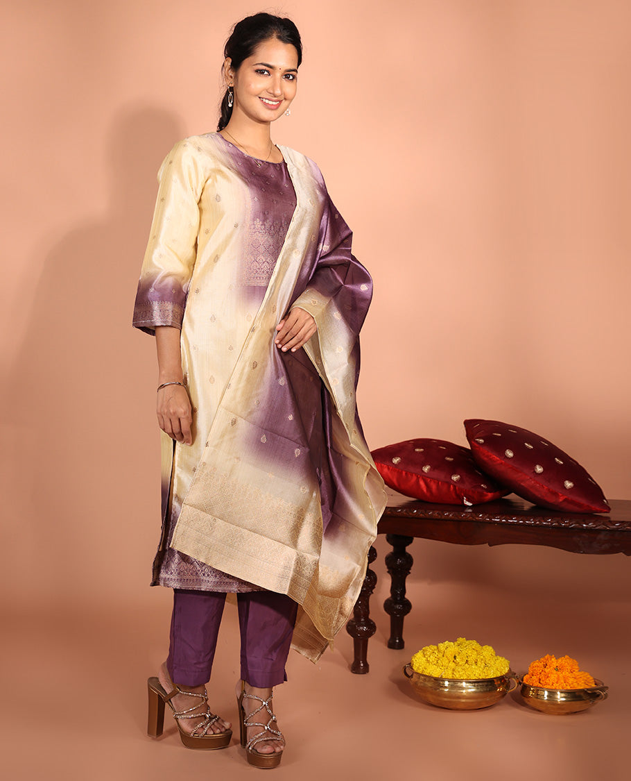 Cream Raw Silk Readymade Suit