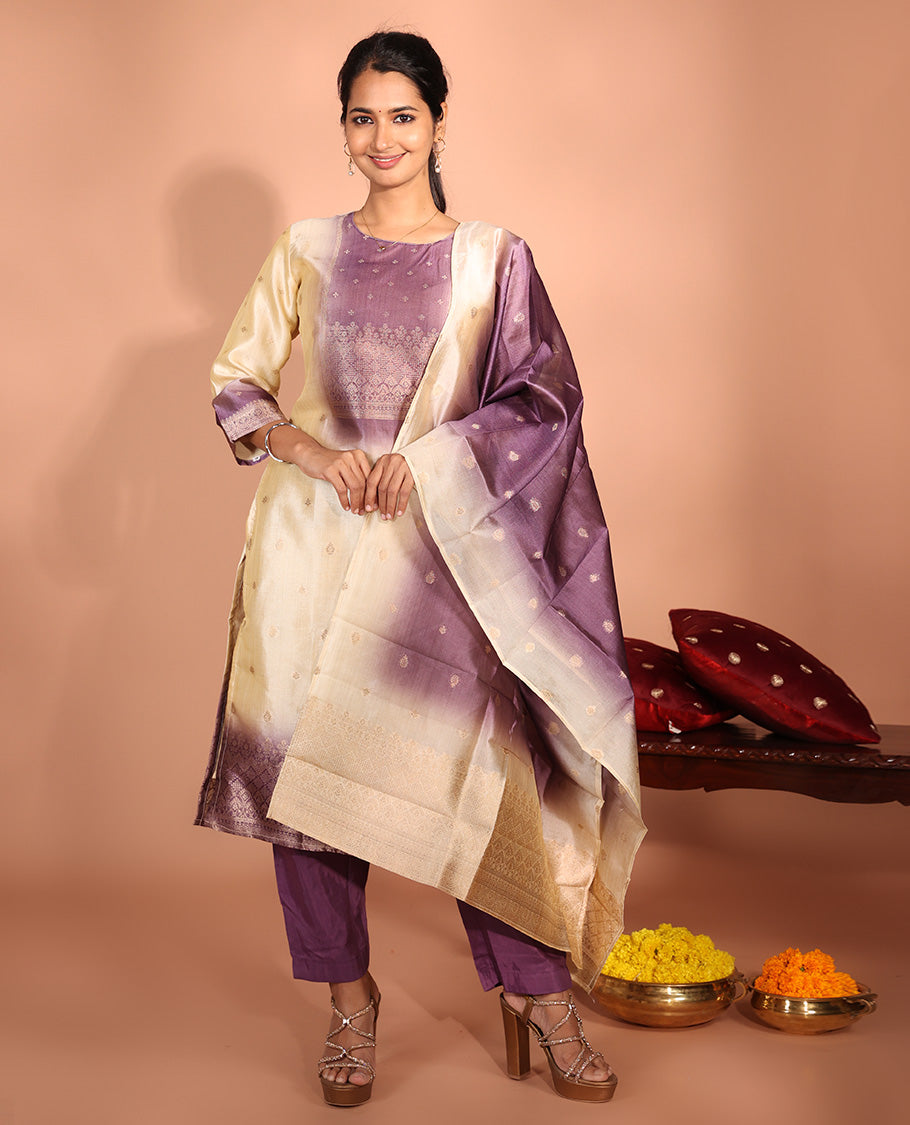 Cream Raw Silk Readymade Suit
